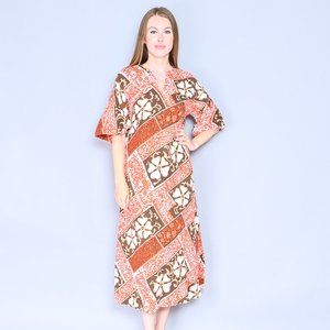 VINTAGE Kiyomi Hawaii Floral Print Midi Dress